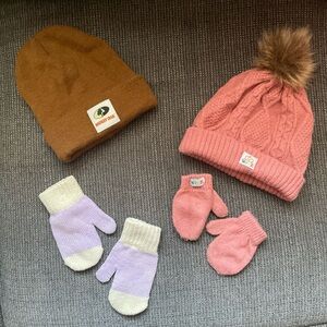 Mossy Oak Pink and Brown Kids Hat and Mittens Set